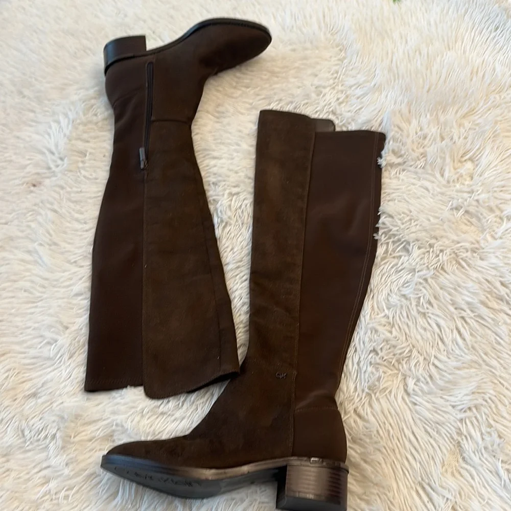 NEW $310 Calvin Klein Deedee 2 Dark brown knee high boots women size 6
